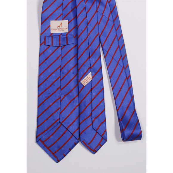 Dolcepunta Royal Blue Red Striped Silk Handmade Necktie Tie - Picture 4 of 6